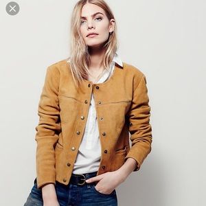 Free People collarless suede jacket
